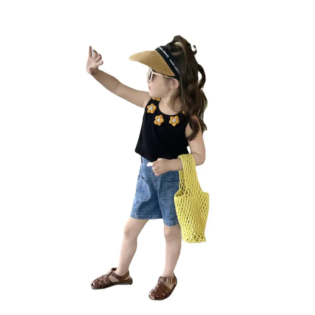 Girls Korean Style Denim Shorts Set 2023 Summer