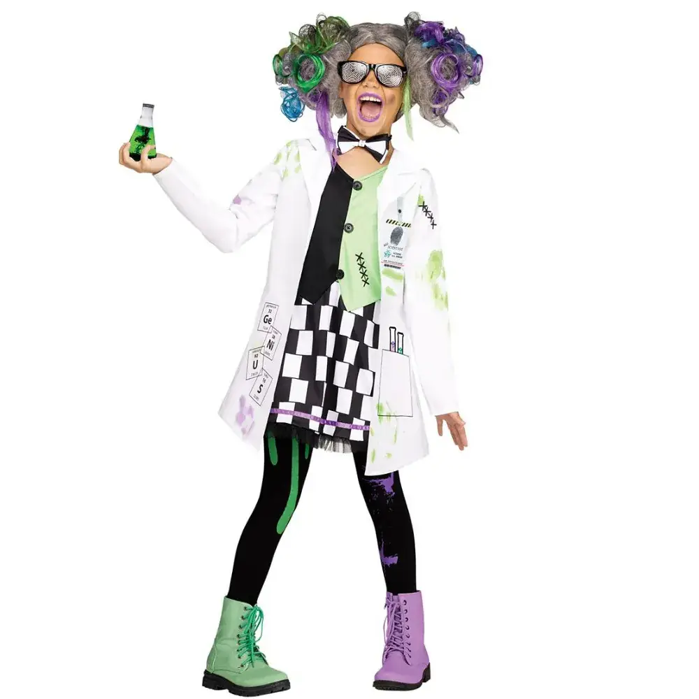 Crazy Scientist Kids Halloween Costume Grey Hair Green Blue Tails - Image 3