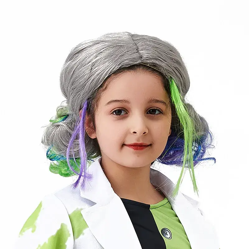 Crazy Scientist Kids Halloween Costume Grey Hair Green Blue Tails - Image 2