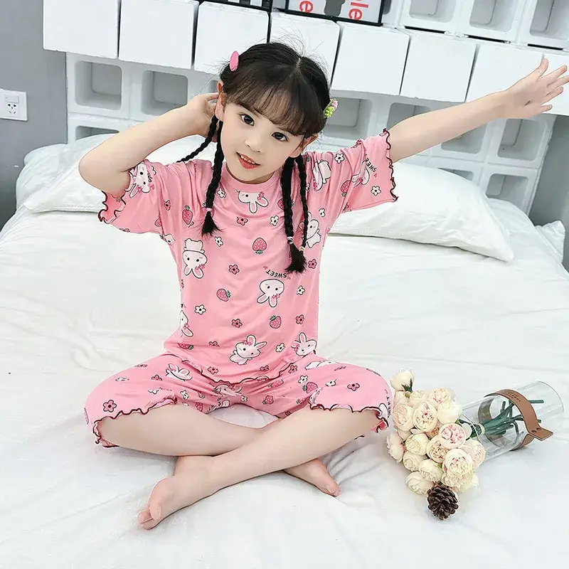 Girls Cropped Pants Modal Pajamas Summer Wear