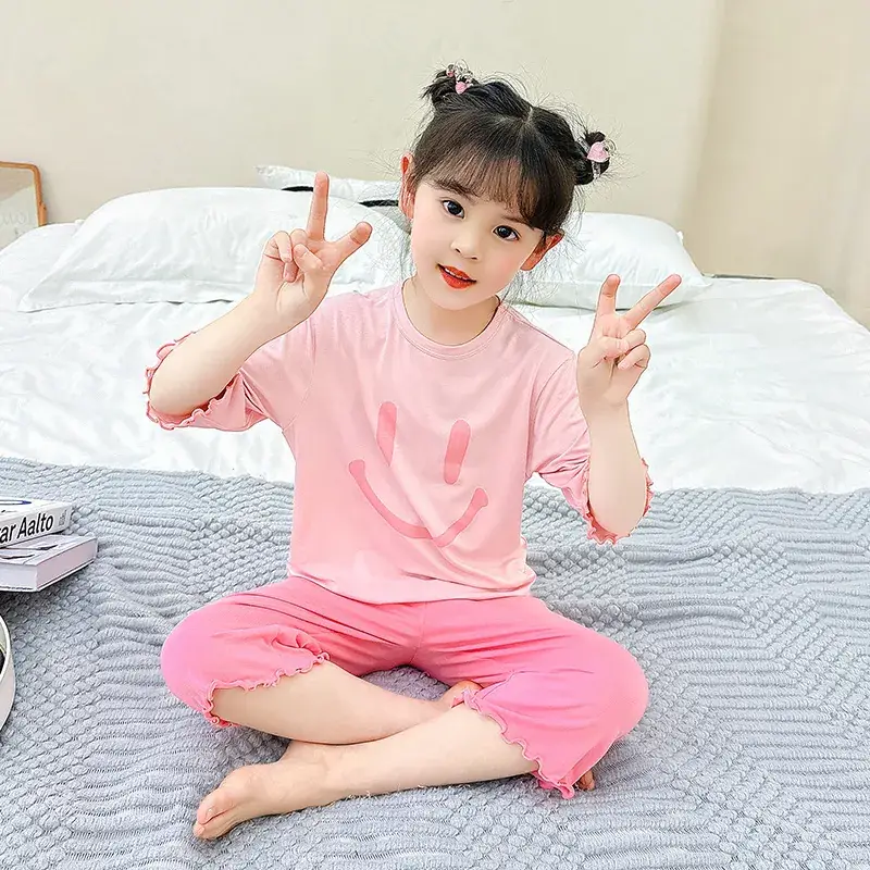 Girls Cropped Pants Modal Pajamas Summer Wear