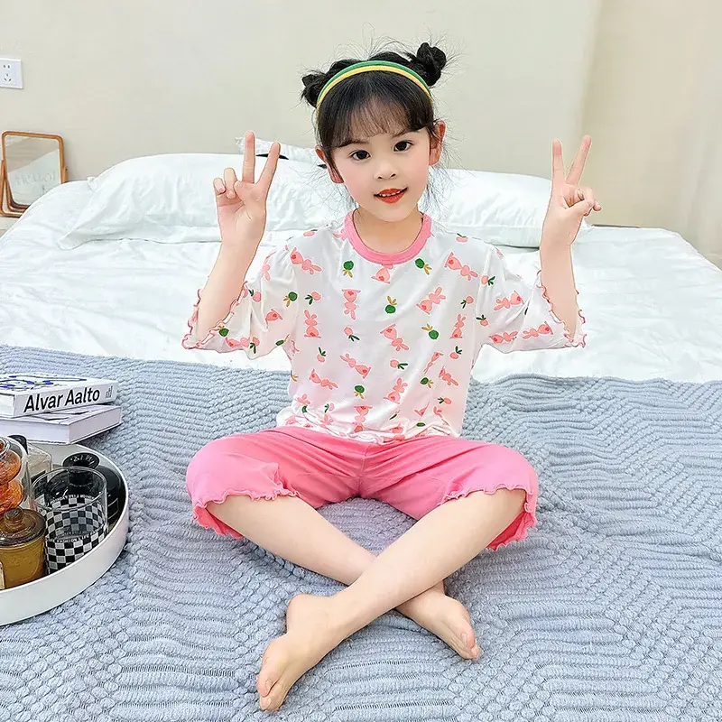 Girls Cropped Pants Modal Pajamas Summer Wear