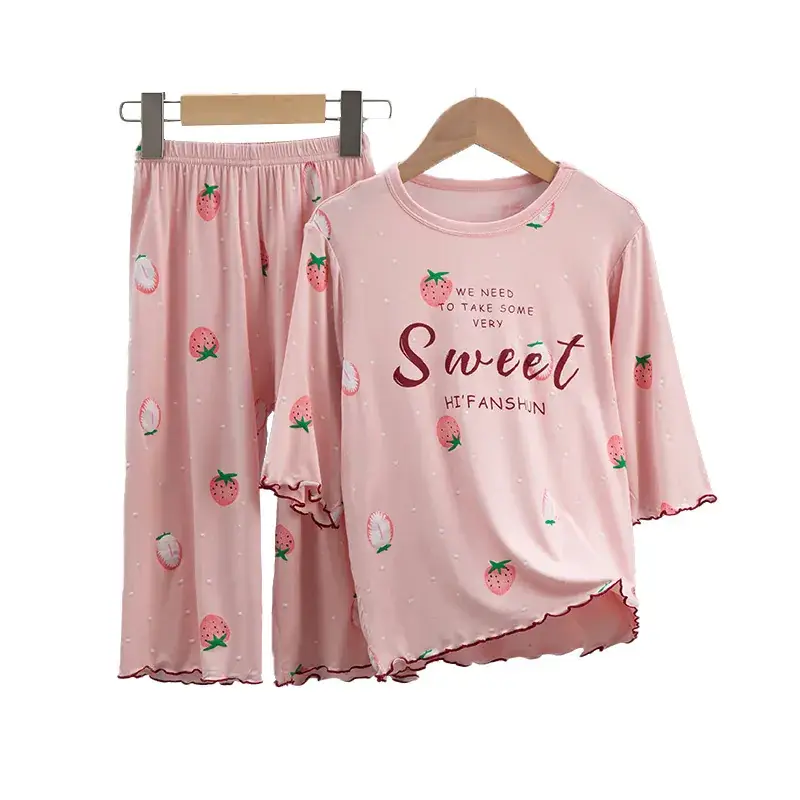 Girls Cropped Pants Modal Pajamas Summer Wear
