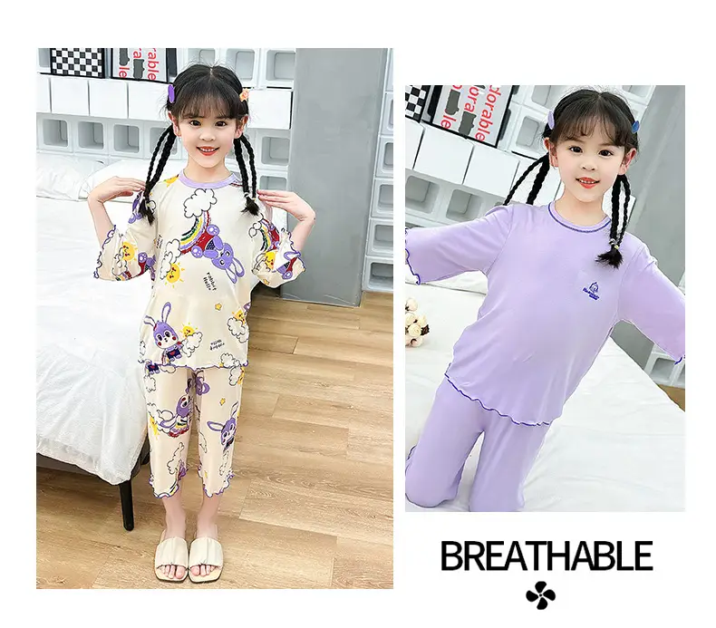Girls Cropped Pants Modal Pajamas Summer Wear — feature 10