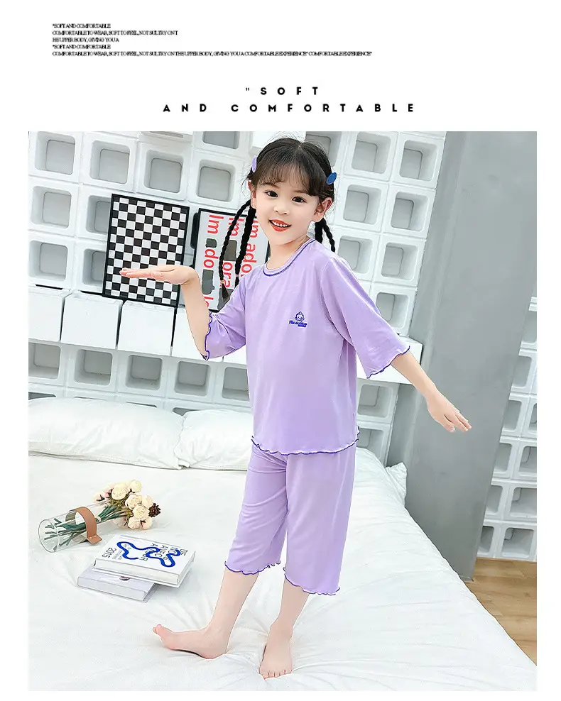 Girls Cropped Pants Modal Pajamas Summer Wear — feature 11