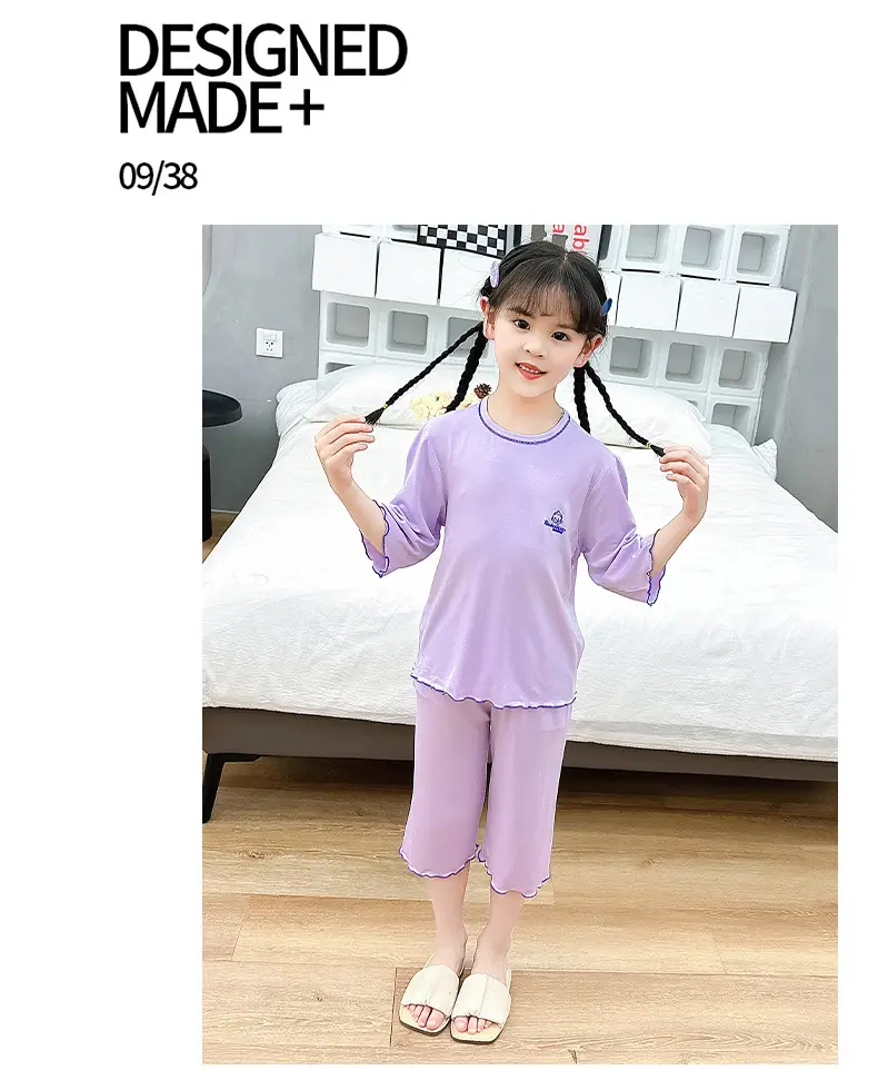 Girls Cropped Pants Modal Pajamas Summer Wear — feature 12