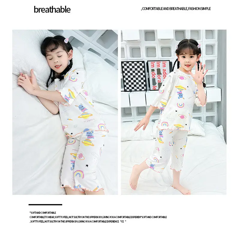 Girls Cropped Pants Modal Pajamas Summer Wear — feature 13