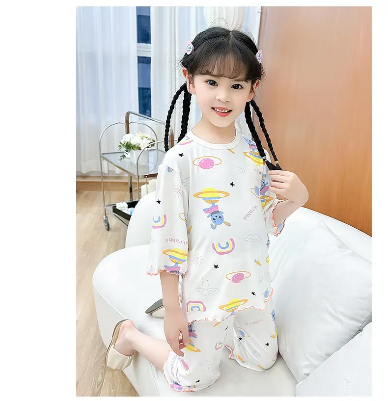 Girls Cropped Pants Modal Pajamas Summer Wear — feature 14