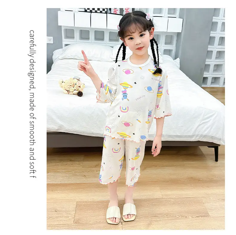 Girls Cropped Pants Modal Pajamas Summer Wear — feature 16