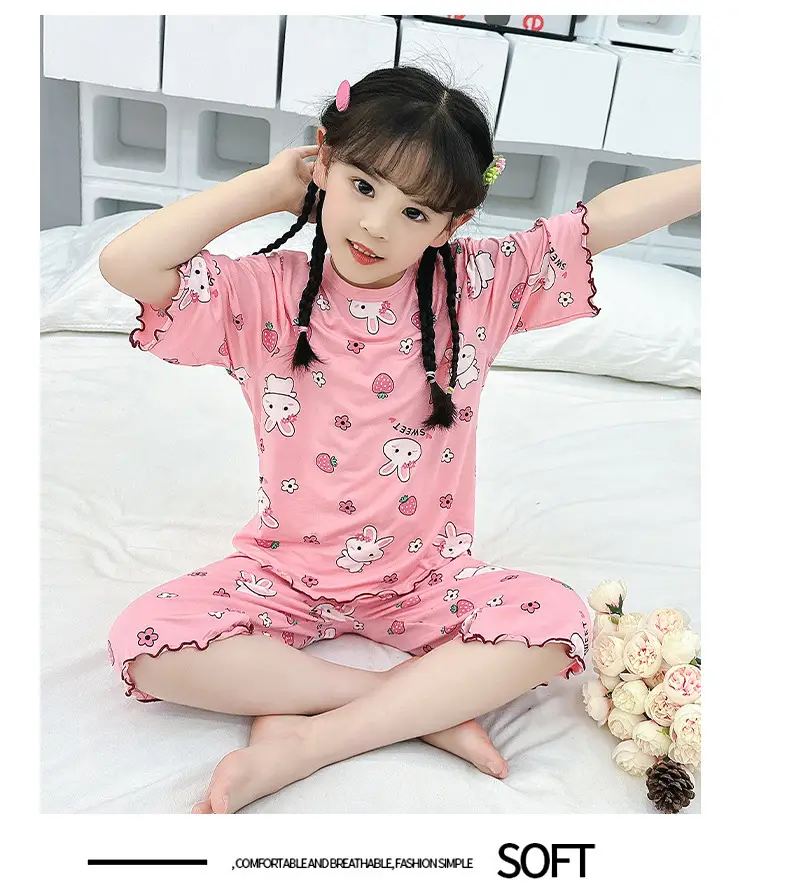 Girls Cropped Pants Modal Pajamas Summer Wear — feature 17