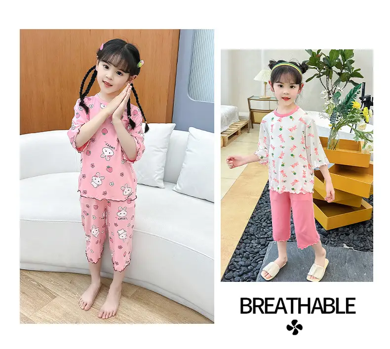 Girls Cropped Pants Modal Pajamas Summer Wear — feature 18