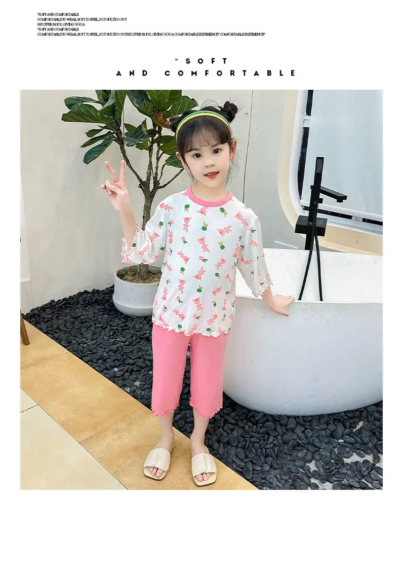 Girls Cropped Pants Modal Pajamas Summer Wear — feature 19