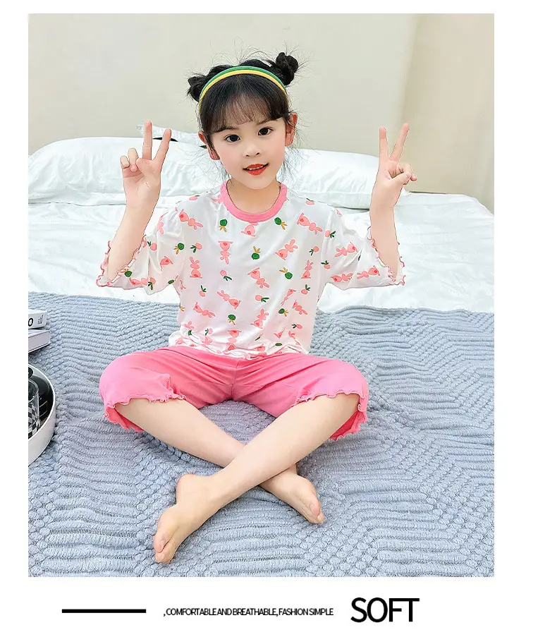 Girls Cropped Pants Modal Pajamas Summer Wear — feature 20