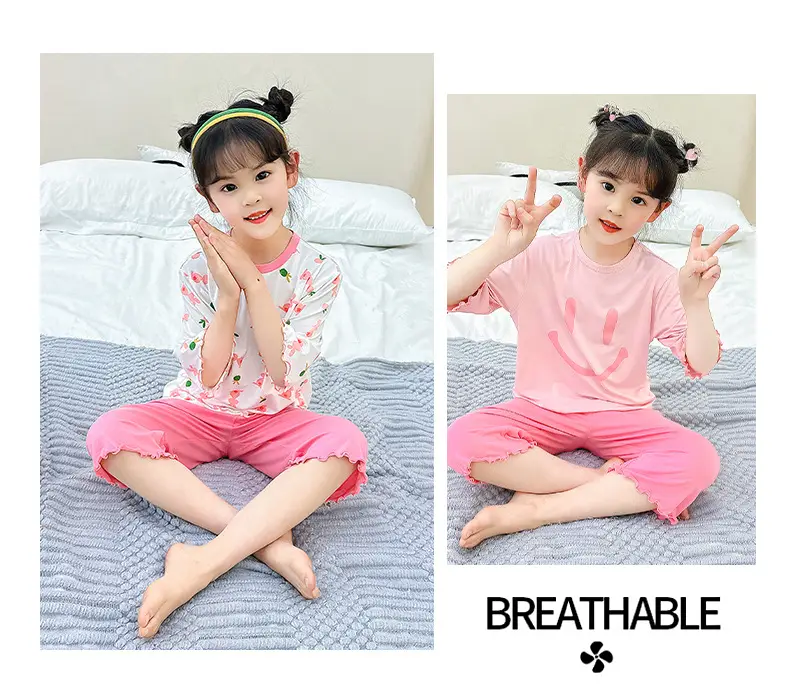 Girls Cropped Pants Modal Pajamas Summer Wear — feature 21