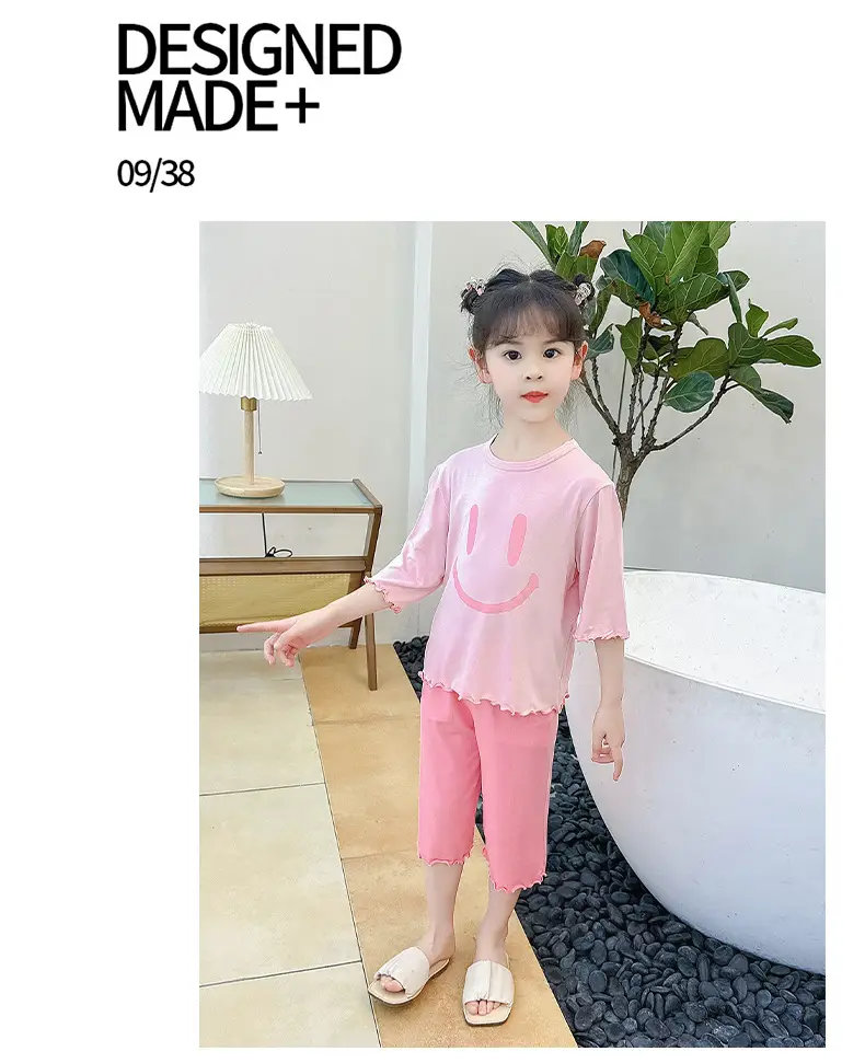Girls Cropped Pants Modal Pajamas Summer Wear — feature 23