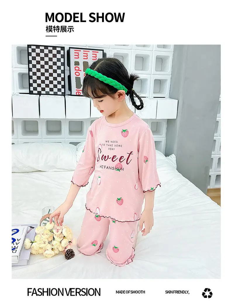 Girls Cropped Pants Modal Pajamas Summer Wear — feature 7