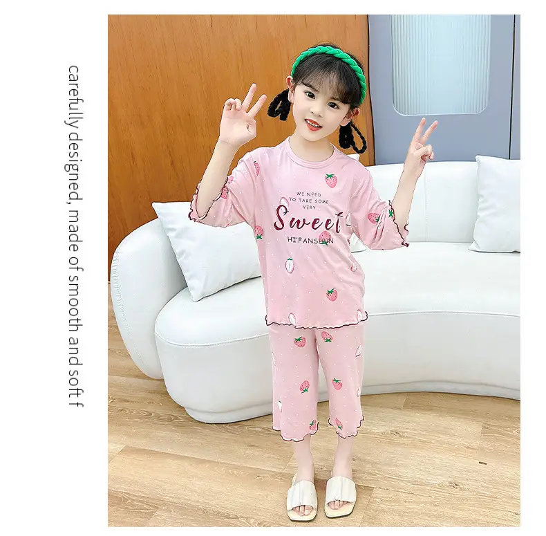 Girls Cropped Pants Modal Pajamas Summer Wear — feature 8