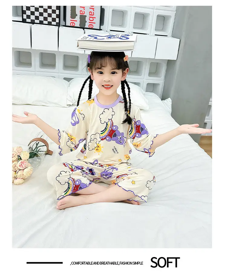 Girls Cropped Pants Modal Pajamas Summer Wear — feature 9