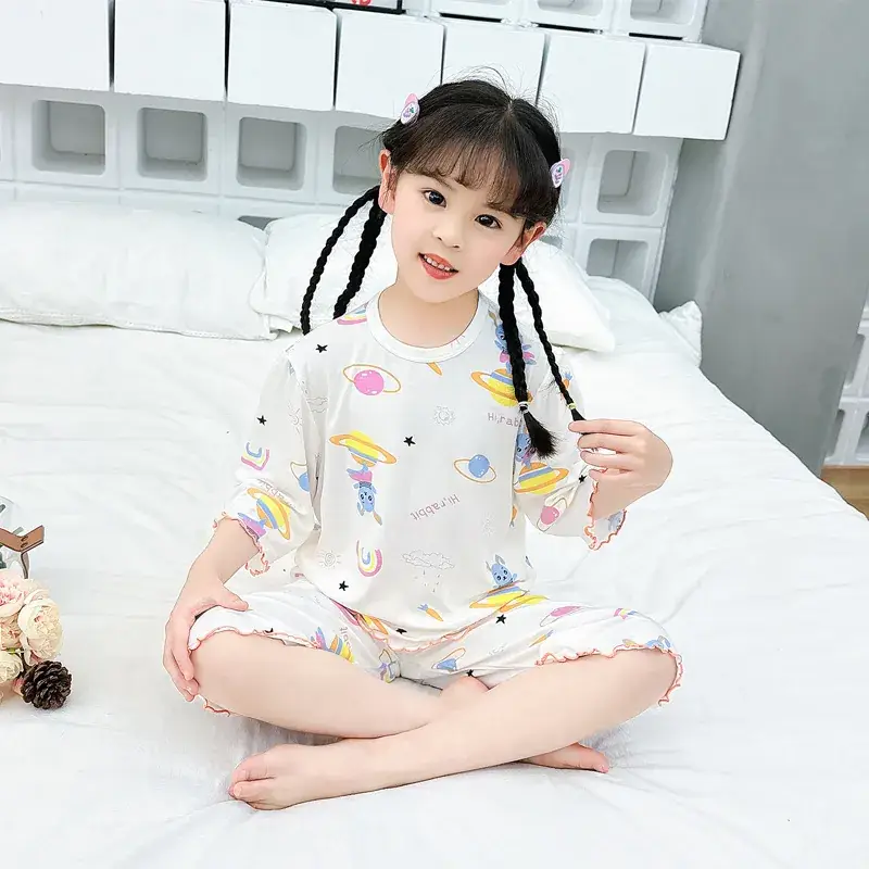 Girls Cropped Pants Modal Pajamas Summer Wear