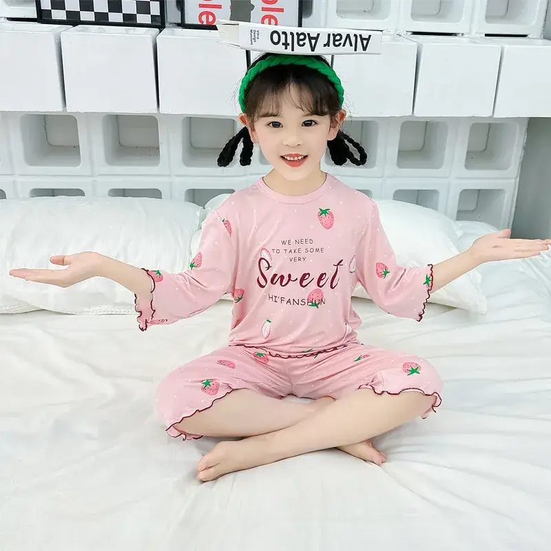 Girls Cropped Pants Modal Pajamas Summer Wear