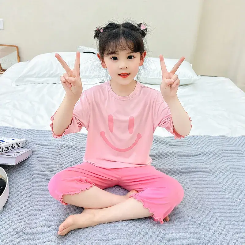 Girls Cropped Pants Modal Pajamas Summer Wear