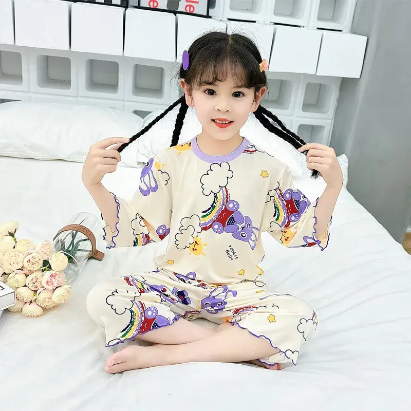 Girls Cropped Pants Modal Pajamas Summer Wear