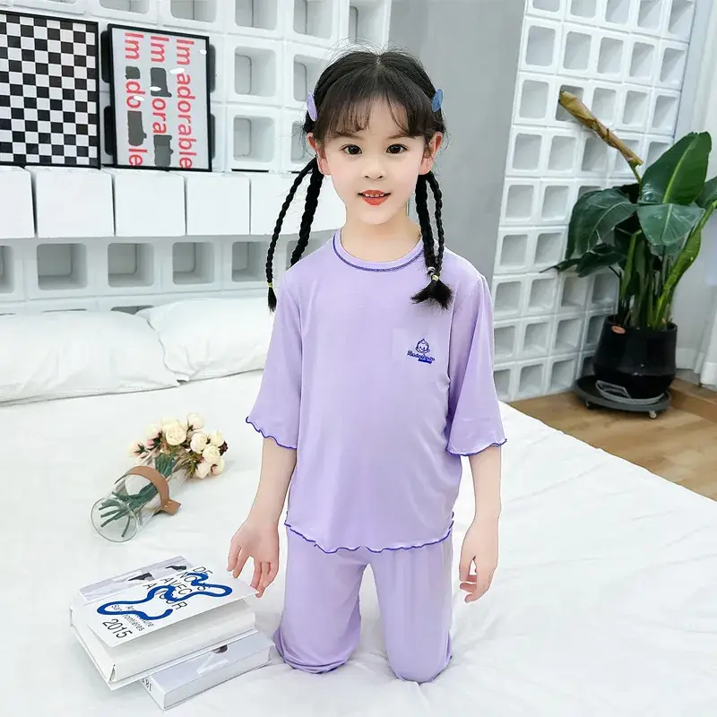 Girls Cropped Pants Modal Pajamas Summer Wear