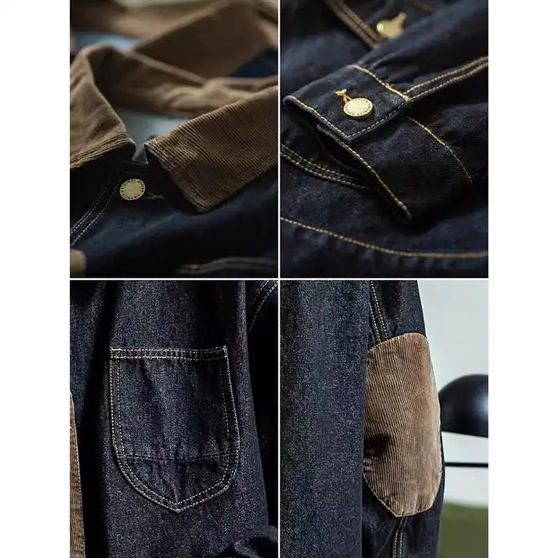 Men's Retro Denim Jacket Dark Blue Spring Autumn - Image 6