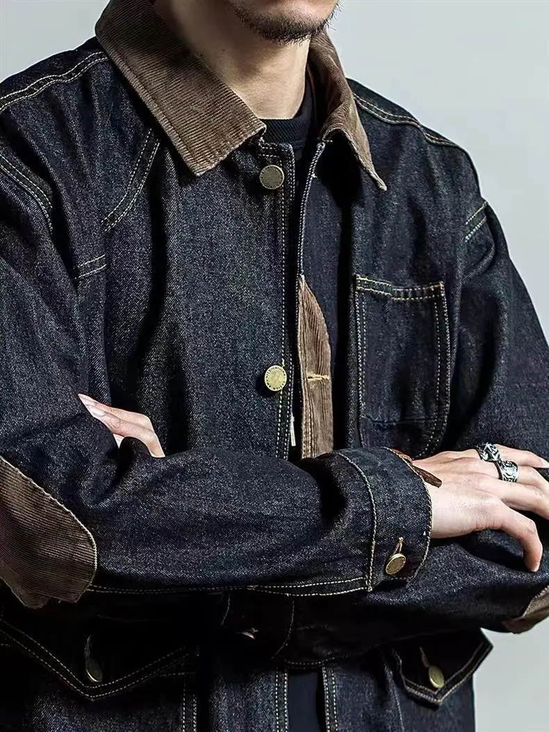 Men's Retro Denim Jacket Dark Blue Spring Autumn — feature 1