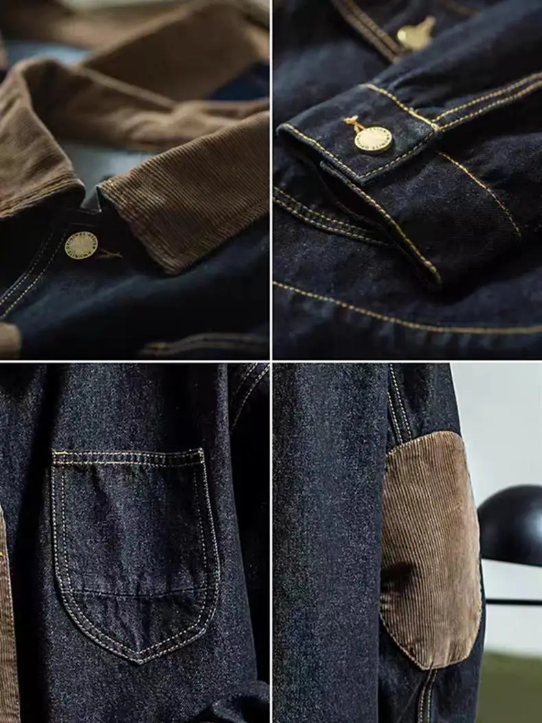 Men's Retro Denim Jacket Dark Blue Spring Autumn — feature 3