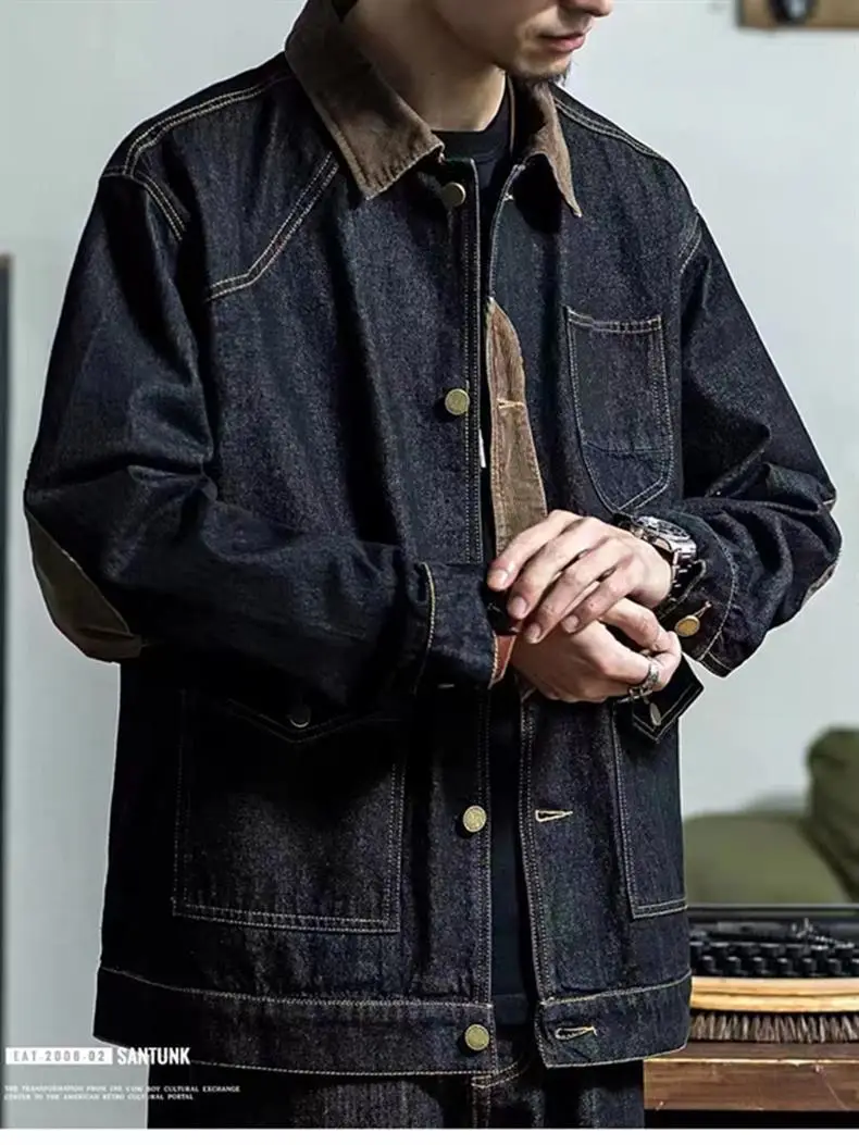 Men's Retro Denim Jacket Dark Blue Spring Autumn — feature 4