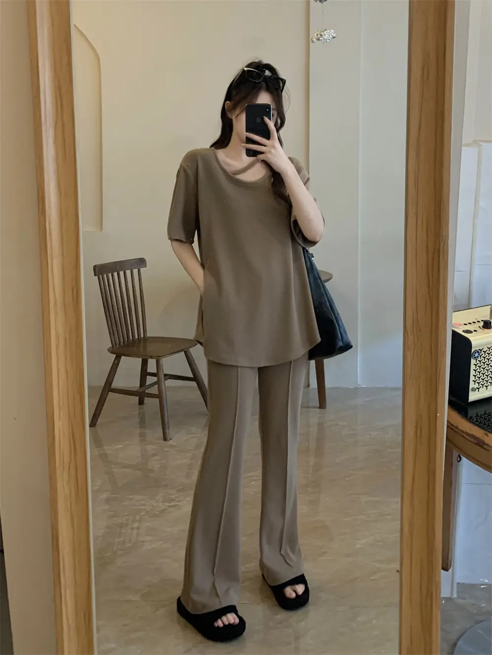 Women's Black Casual Two-Piece Suit Large Size — feature 10