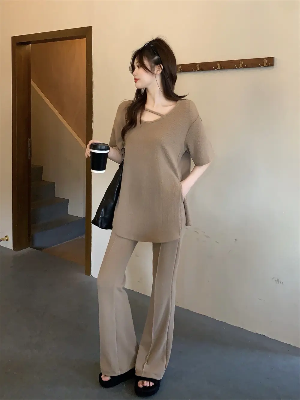 Women's Black Casual Two-Piece Suit Large Size — feature 12