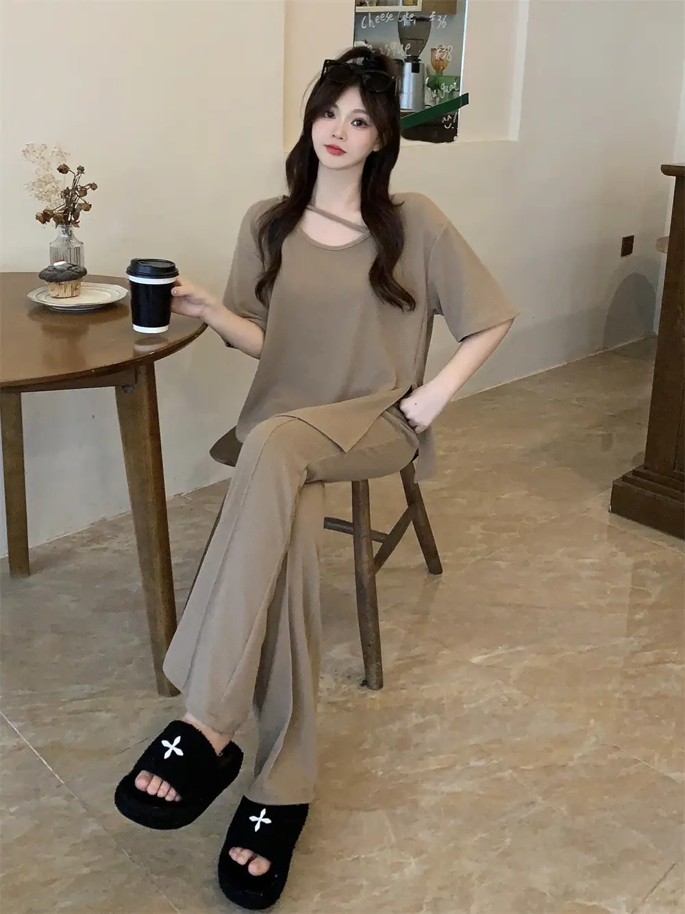 Women's Black Casual Two-Piece Suit Large Size — feature 13