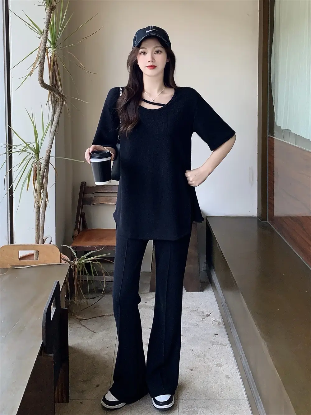 Women's Black Casual Two-Piece Suit Large Size — feature 14