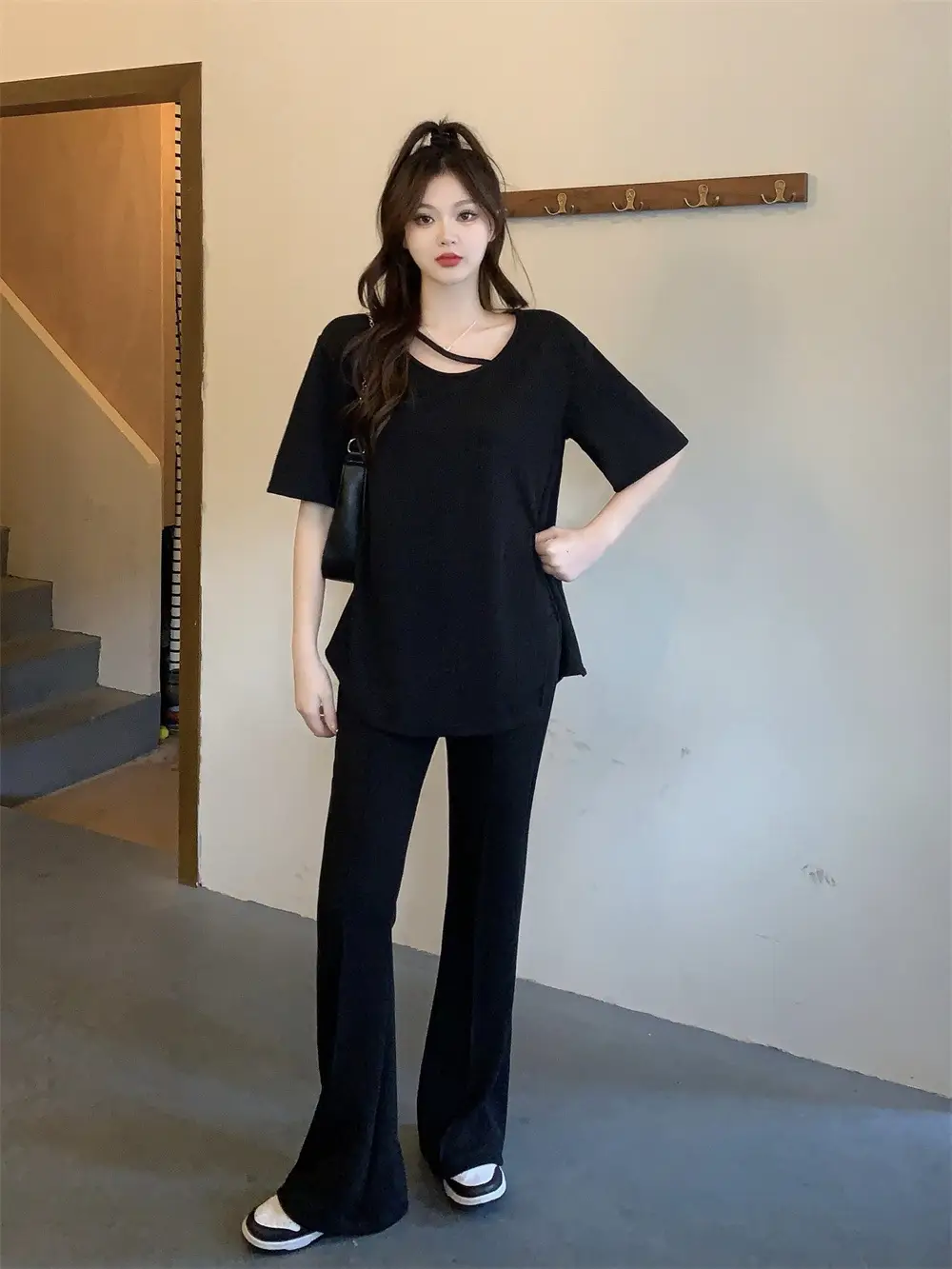 Women's Black Casual Two-Piece Suit Large Size — feature 15