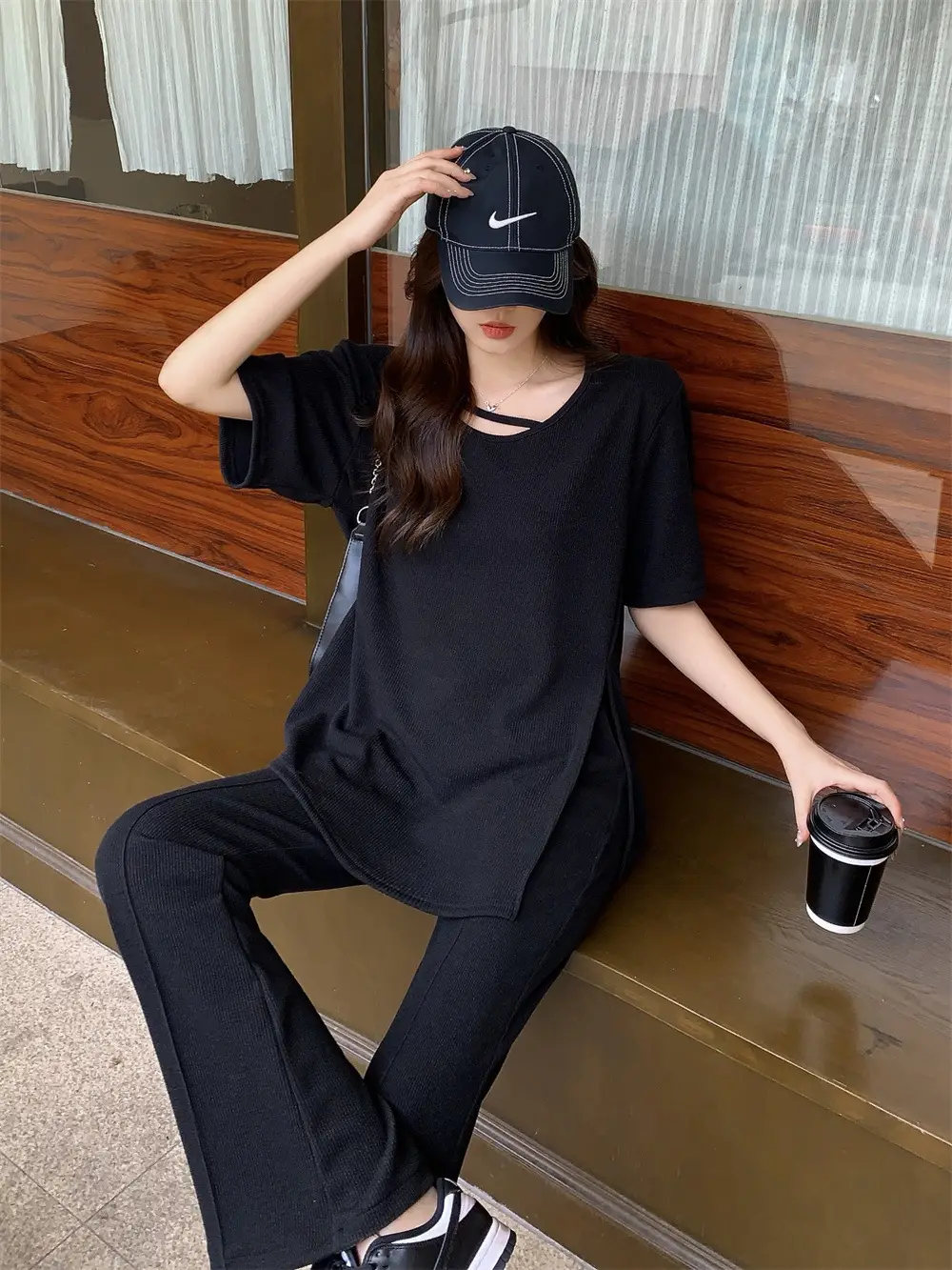 Women's Black Casual Two-Piece Suit Large Size — feature 16