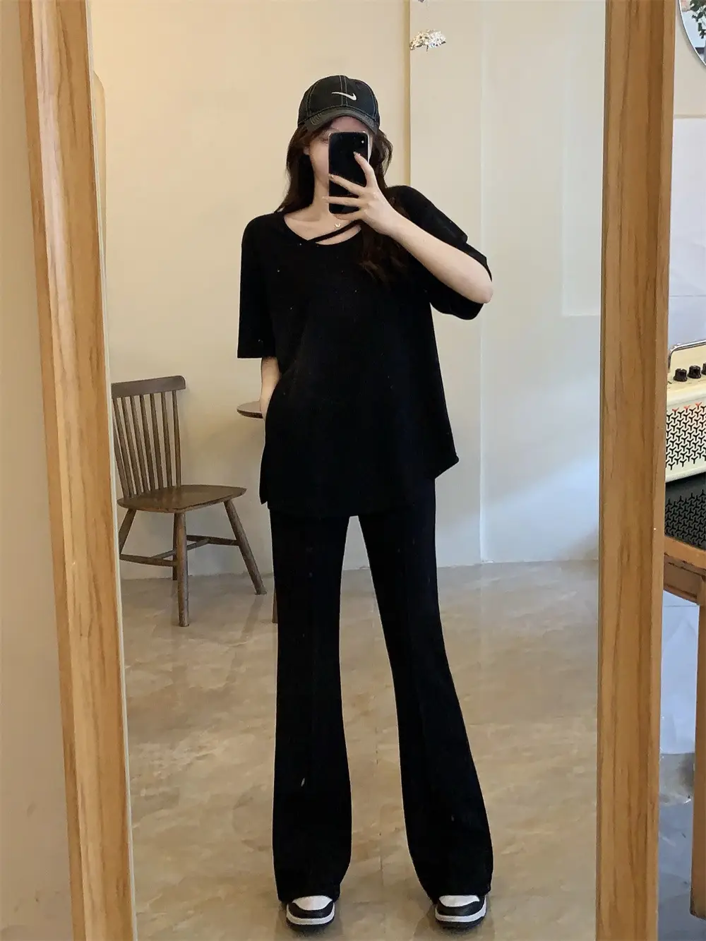 Women's Black Casual Two-Piece Suit Large Size — feature 17