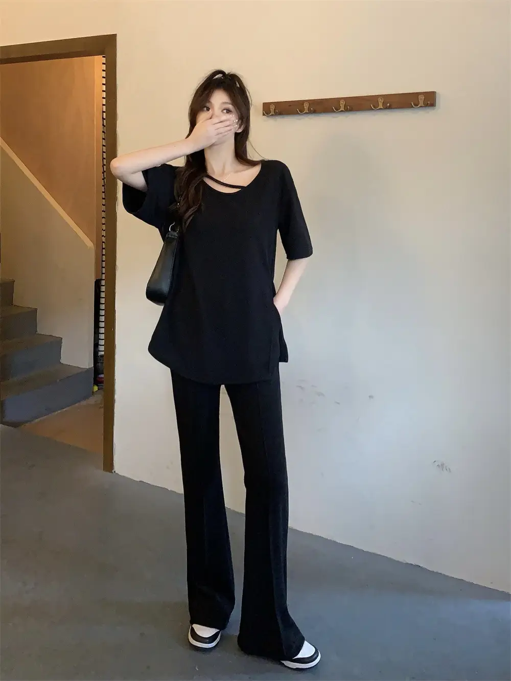 Women's Black Casual Two-Piece Suit Large Size — feature 19