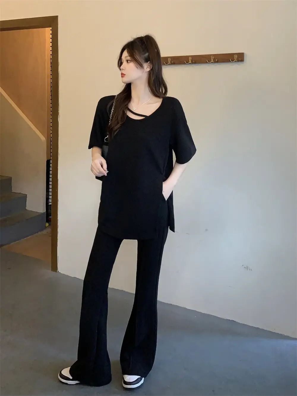 Women's Black Casual Two-Piece Suit Large Size — feature 21