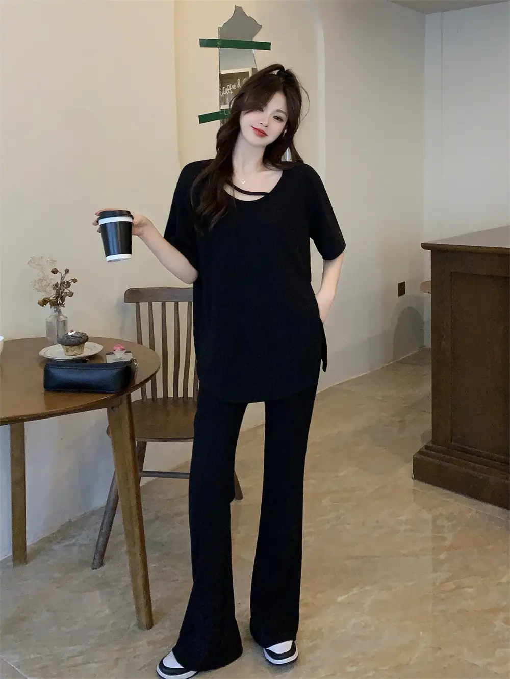 Women's Black Casual Two-Piece Suit Large Size — feature 23