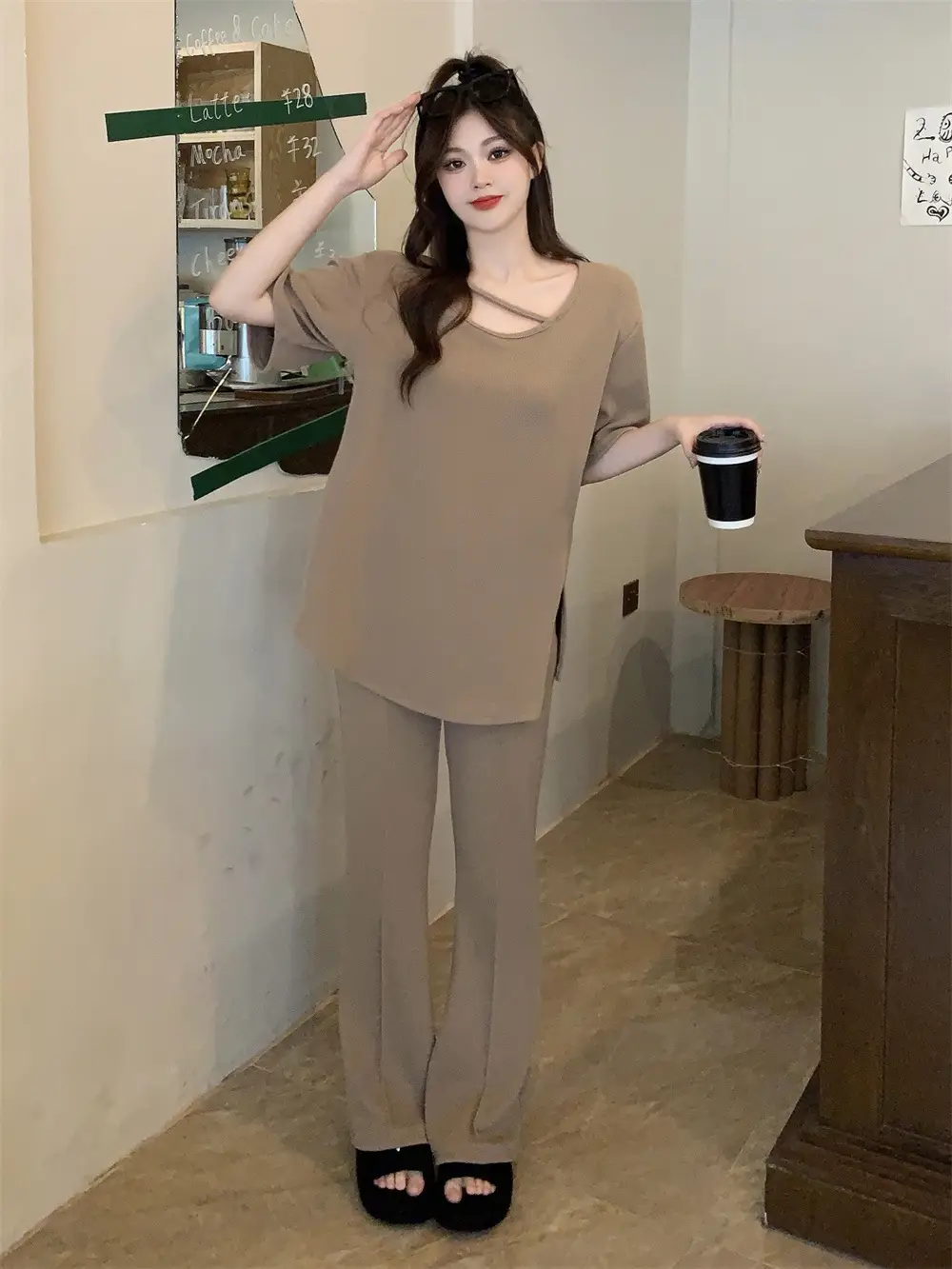 Women's Black Casual Two-Piece Suit Large Size — feature 5