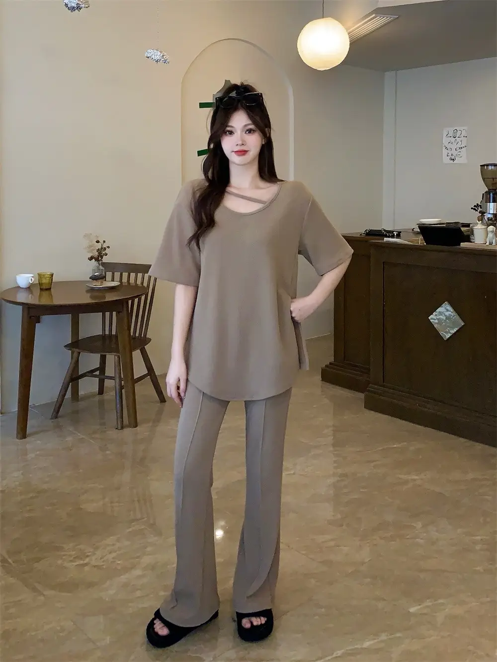 Women's Black Casual Two-Piece Suit Large Size — feature 6