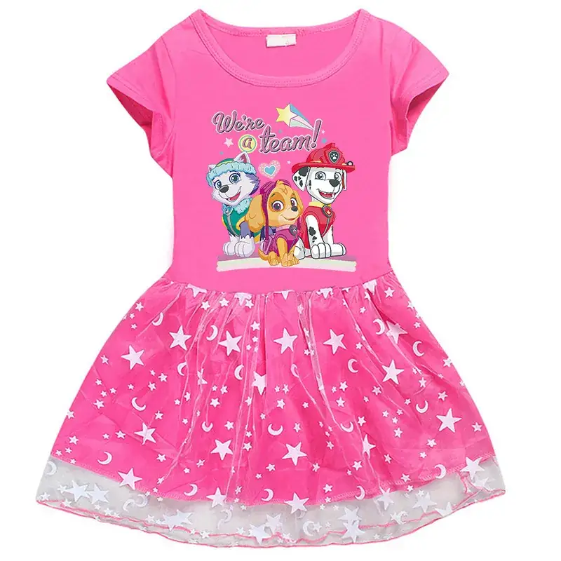 2023 New Arrival Korean Style Girl's Dress Half Sleeve Summer Girl's Cartoon Star Mesh Short Sleeve Princess Dress - Image 4