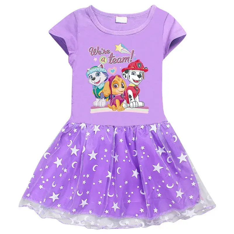 2023 New Arrival Korean Style Girl's Dress Half Sleeve Summer Girl's Cartoon Star Mesh Short Sleeve Princess Dress - Image 2