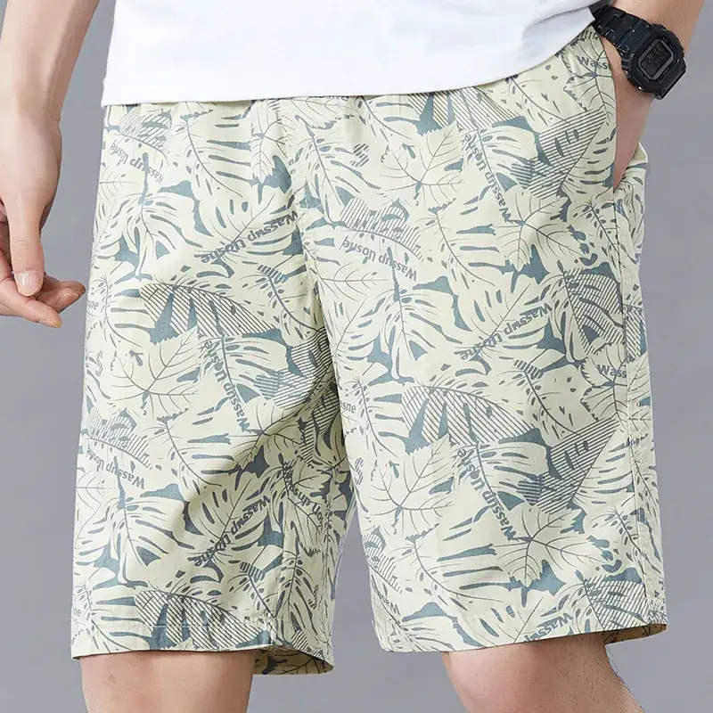 Men Printed Cotton Shorts Red Tropical High Waist - Image 2