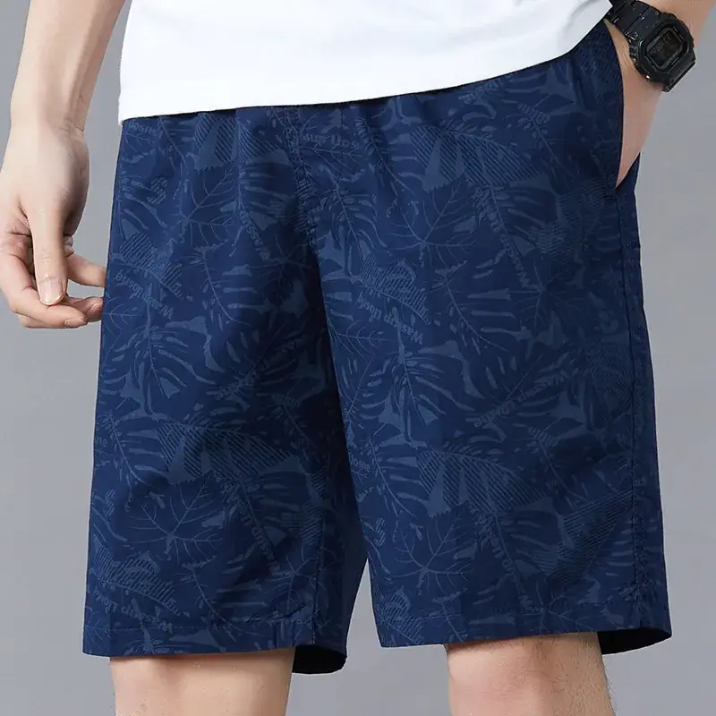 Men Printed Cotton Shorts Red Tropical High Waist - Image 4