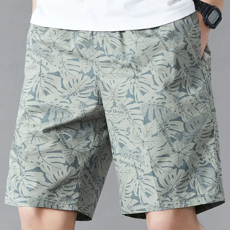 Men Printed Cotton Shorts Red Tropical High Waist - Image 3