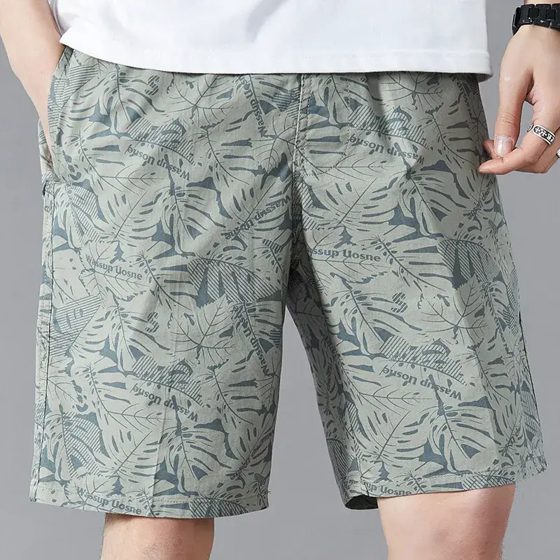 Men Printed Cotton Shorts Red Tropical High Waist - Image 5