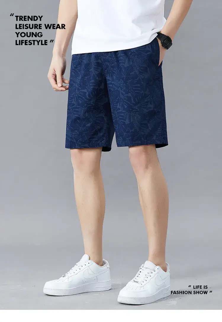Men Printed Cotton Shorts Red Tropical High Waist — feature 1